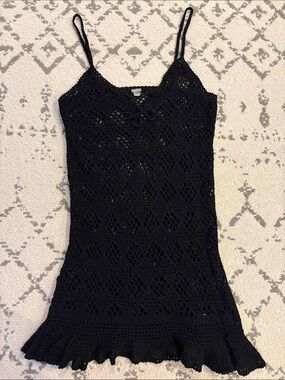 American Eagle Outfitters Black Crochet Spaghetti-Strap Coverup Dress